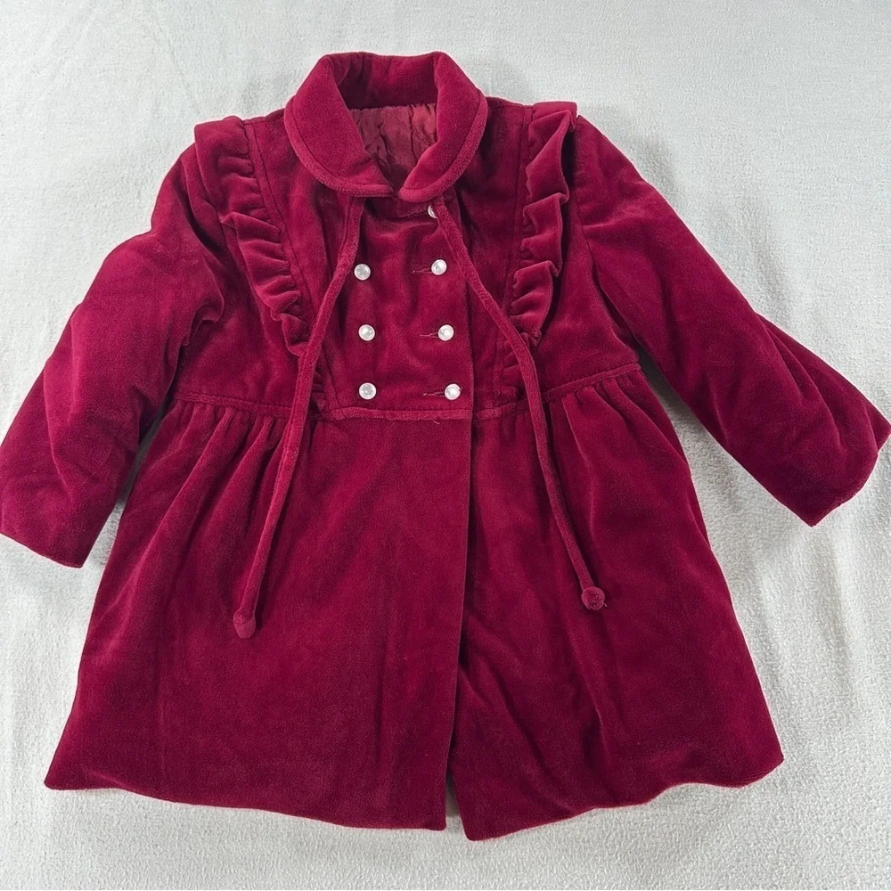 Vintage Cute Togs New York Velvet Cranberry Coat Double Breast Sz 3